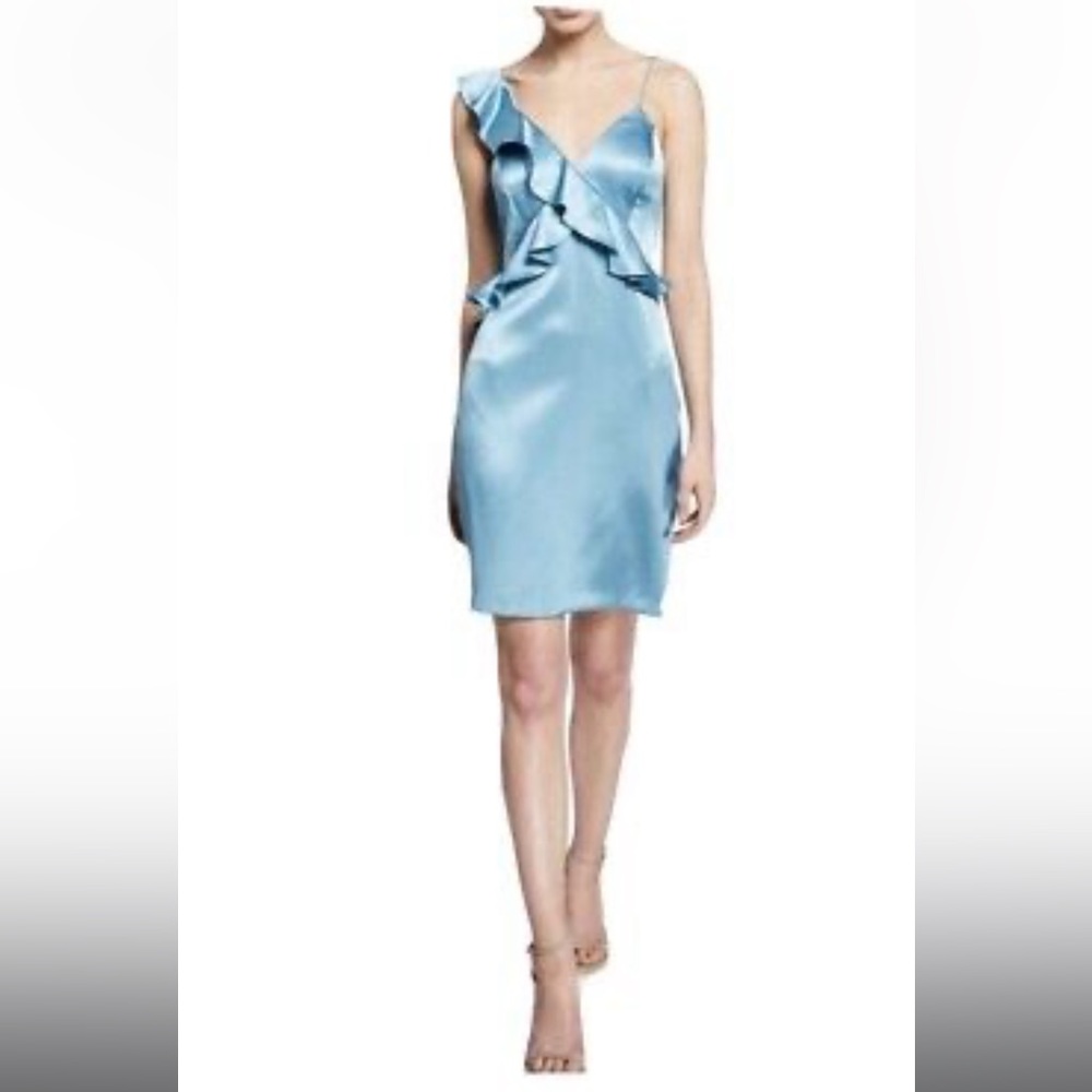 NWT Aidan Mattox Light Blue Silky Ruffle Dress Size 4